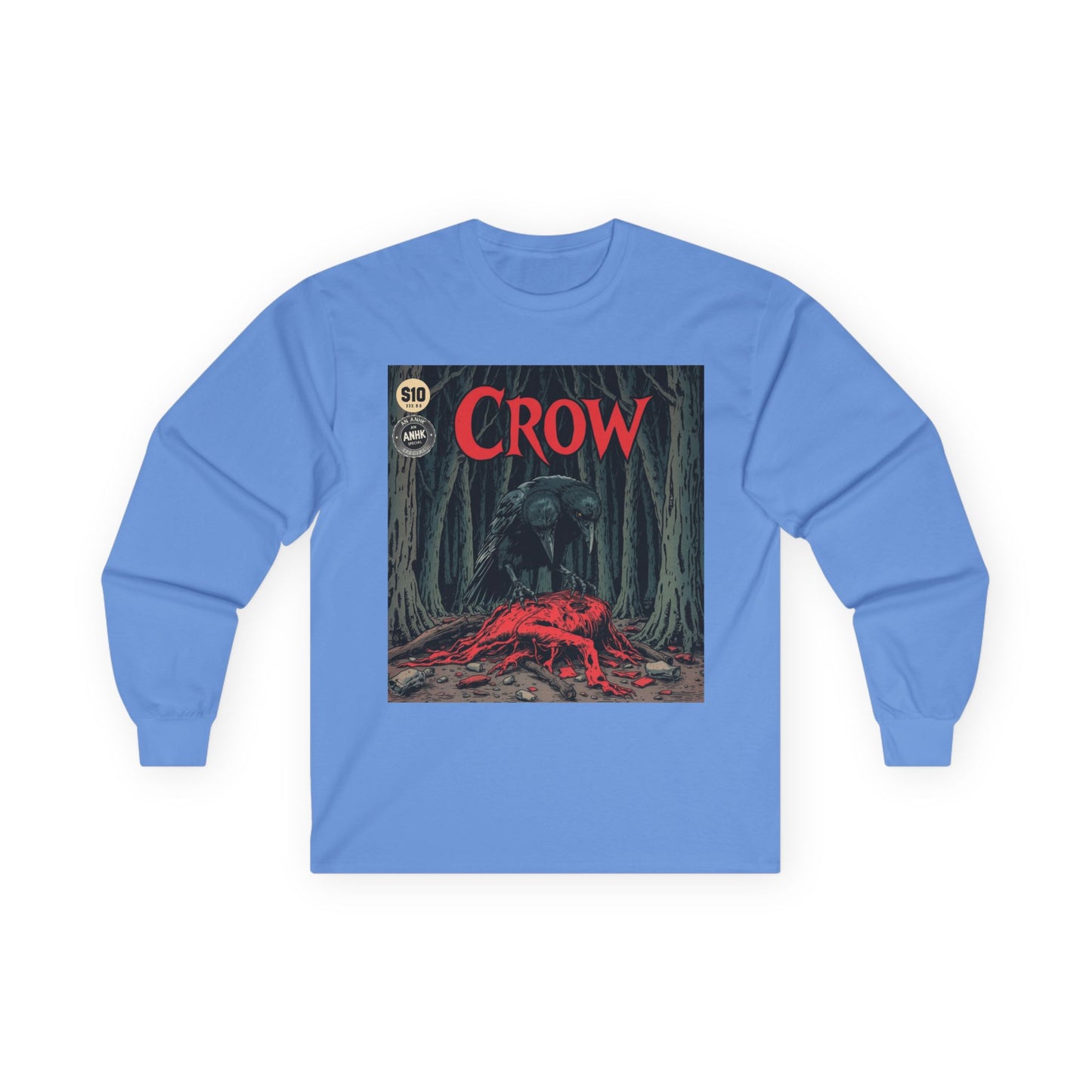 Vintage Comic Cover Crow Graphic Long Sleeve Tee