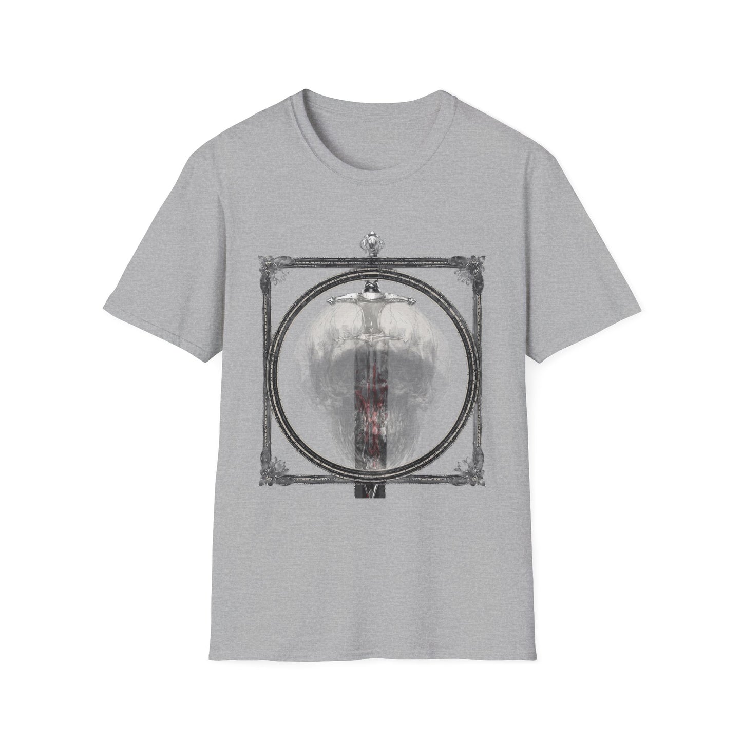 Skelly Goth Franed Sword Through Skull Graphic Tee