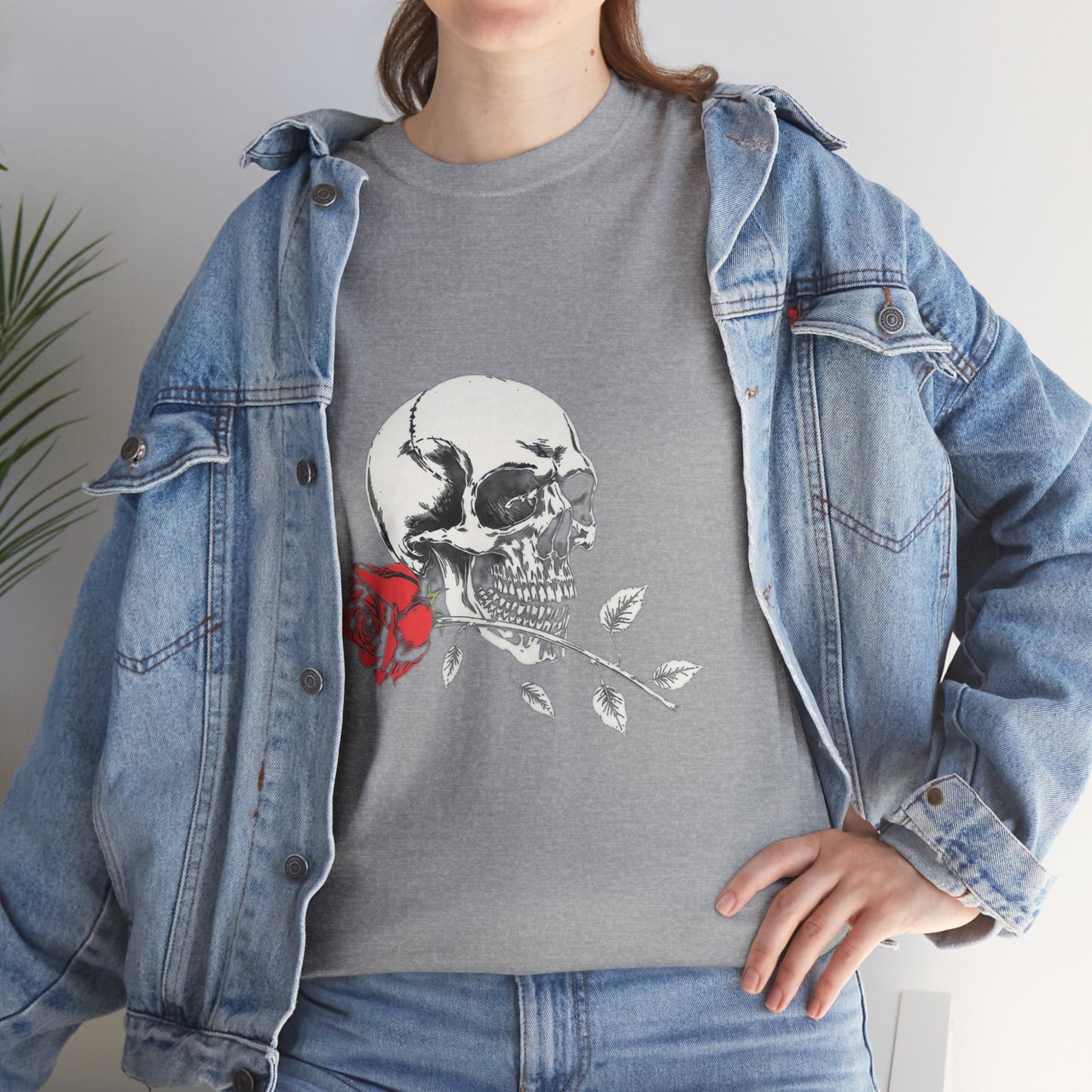 Skelly Goth Skull And Rose Unisex Heavy Cotton Tee