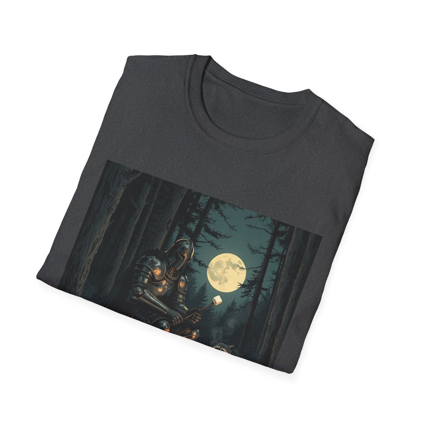 Vintage Comic Cover Knight And Racoon Moonlit Campfire Unisex T-Shirt