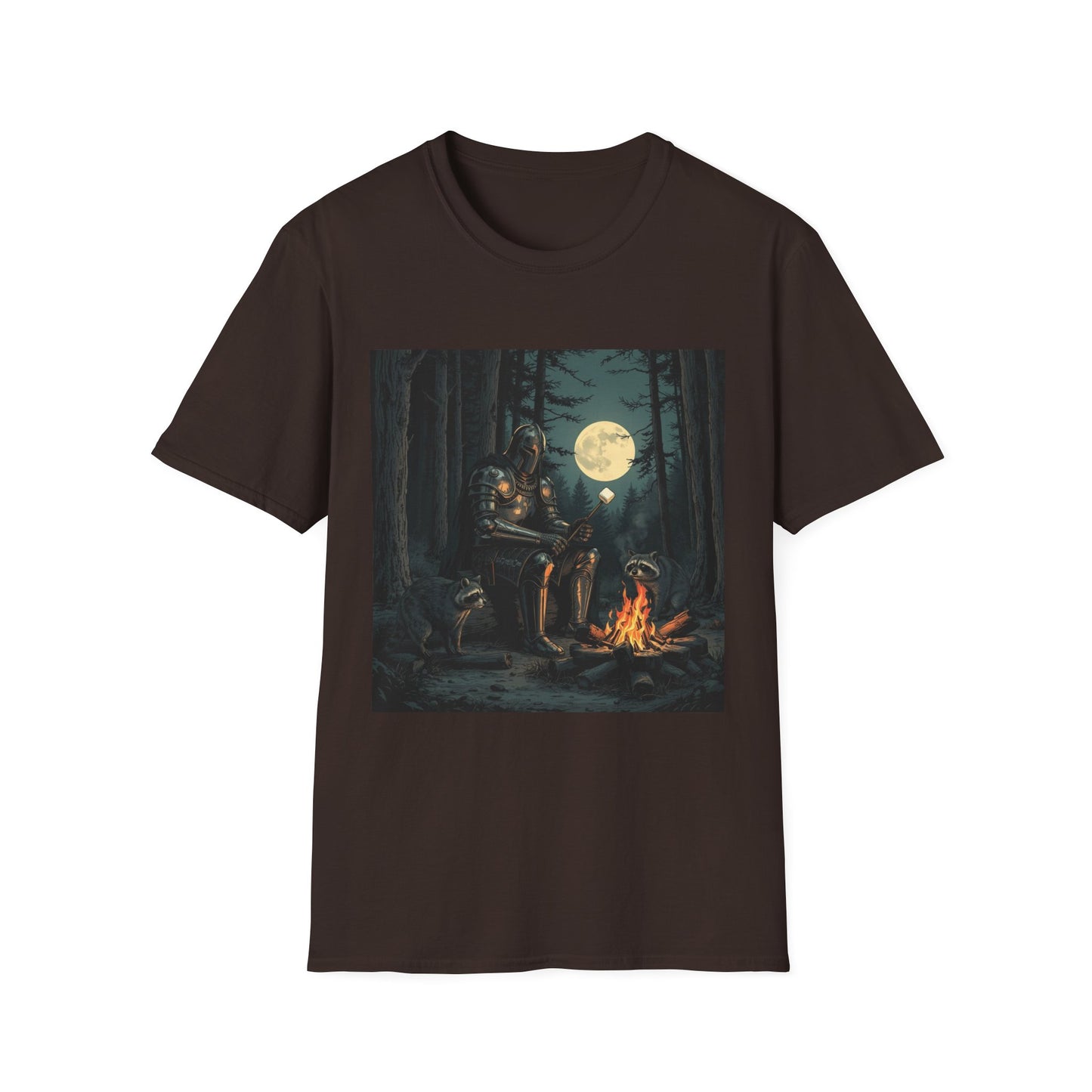 Vintage Comic Cover Knight And Racoon Moonlit Campfire Unisex T-Shirt