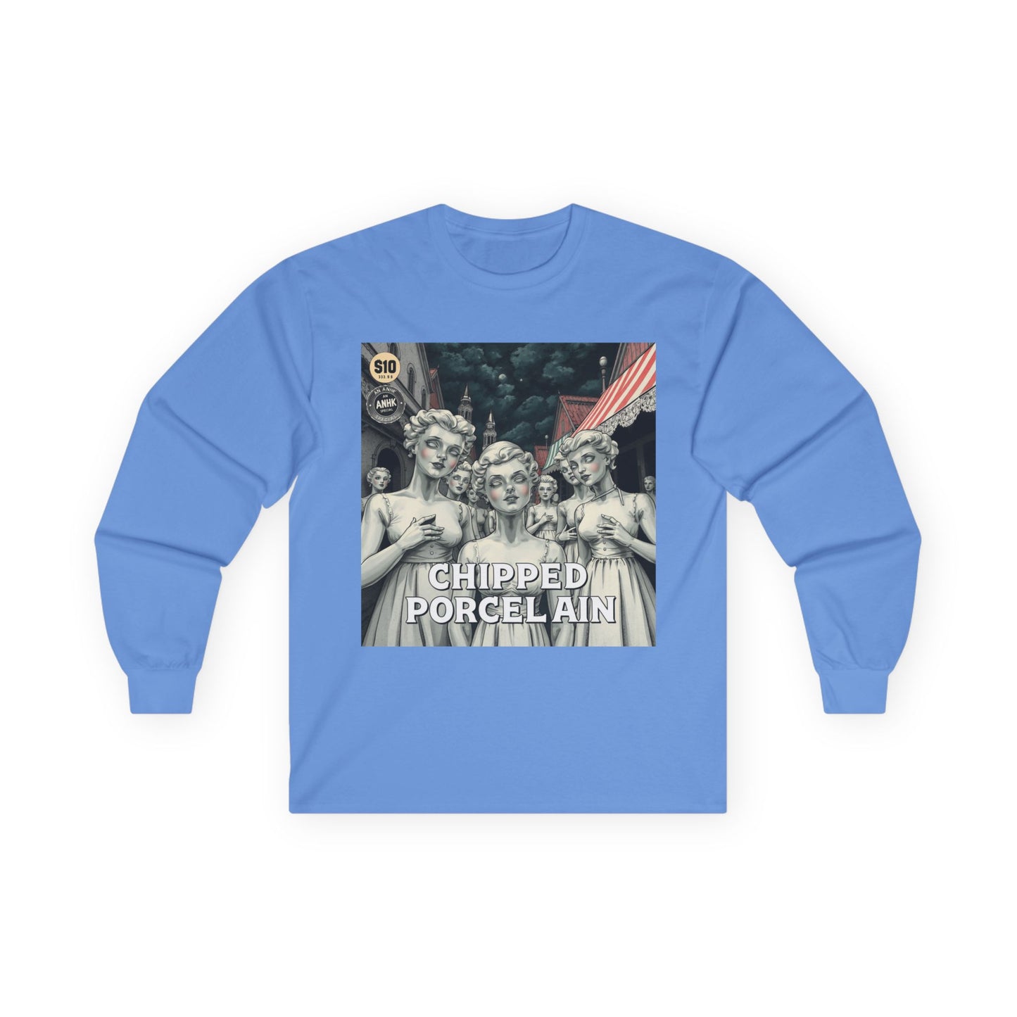 Vintage Comic Cover Chipped Porcelain Long Sleeve Tee