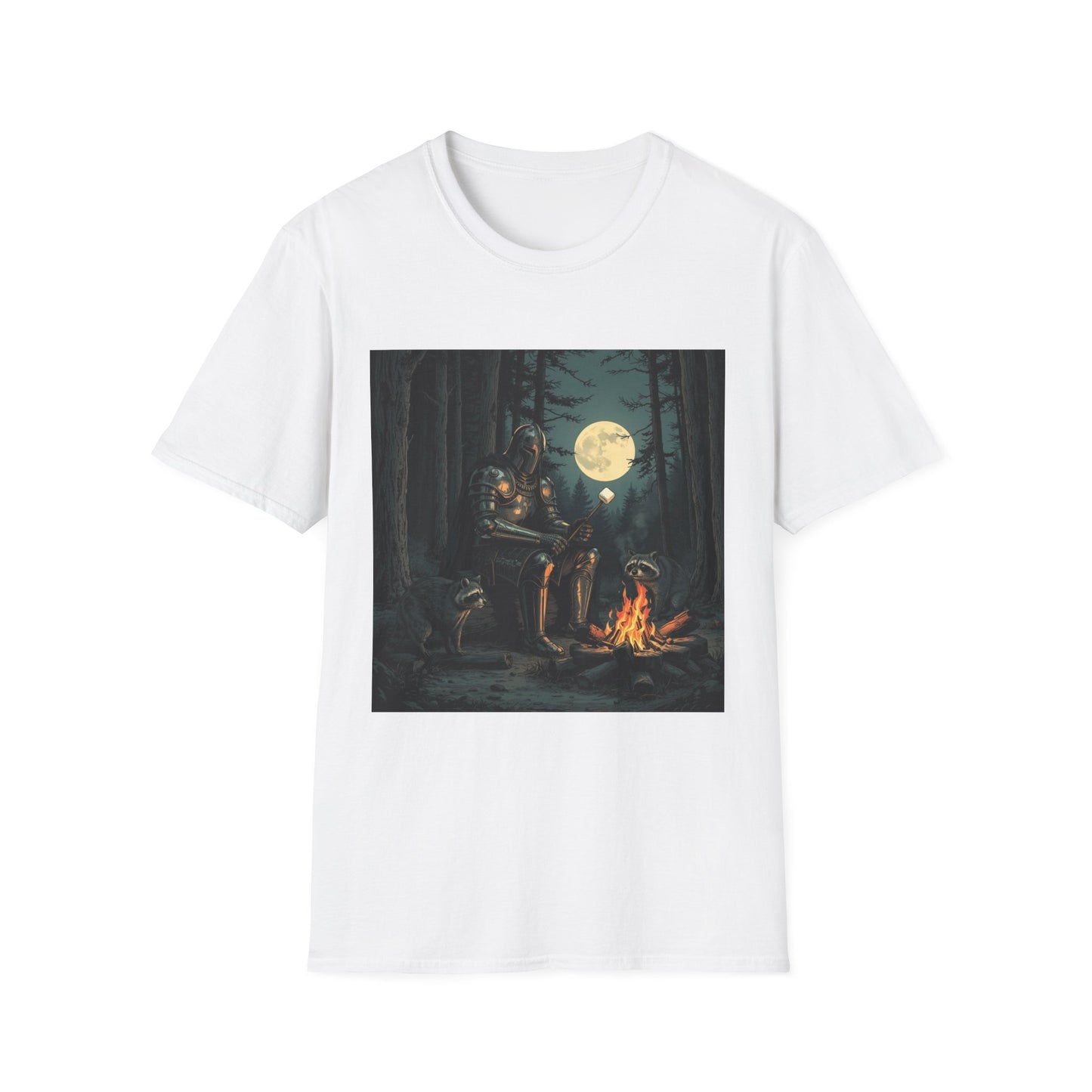 Vintage Comic Cover Knight And Racoon Moonlit Campfire Unisex T-Shirt