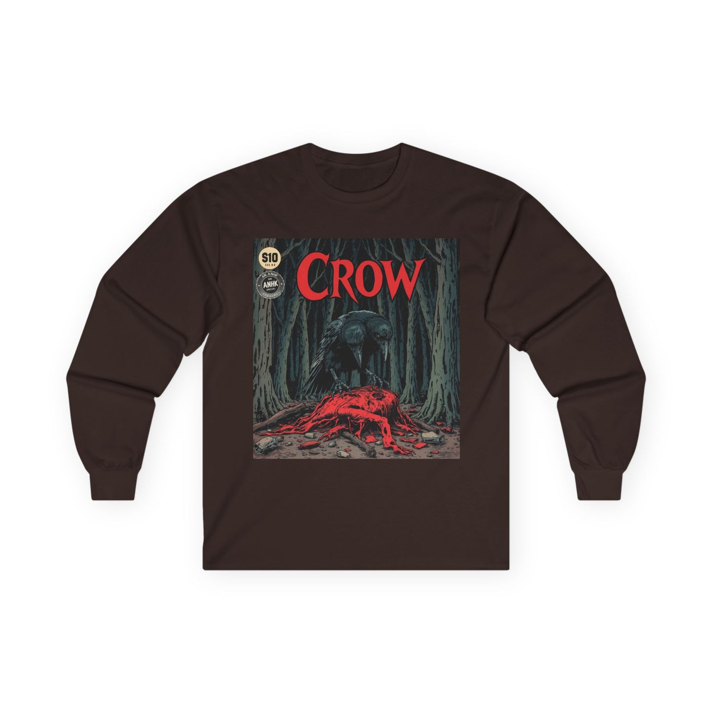 Vintage Comic Cover Crow Graphic Long Sleeve Tee