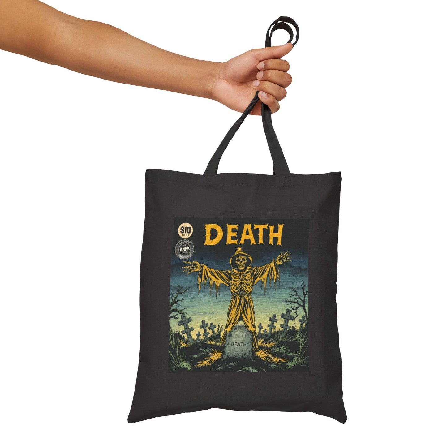Gothic Tote Bag with Death Design, Eco-Friendly Shopping Bag