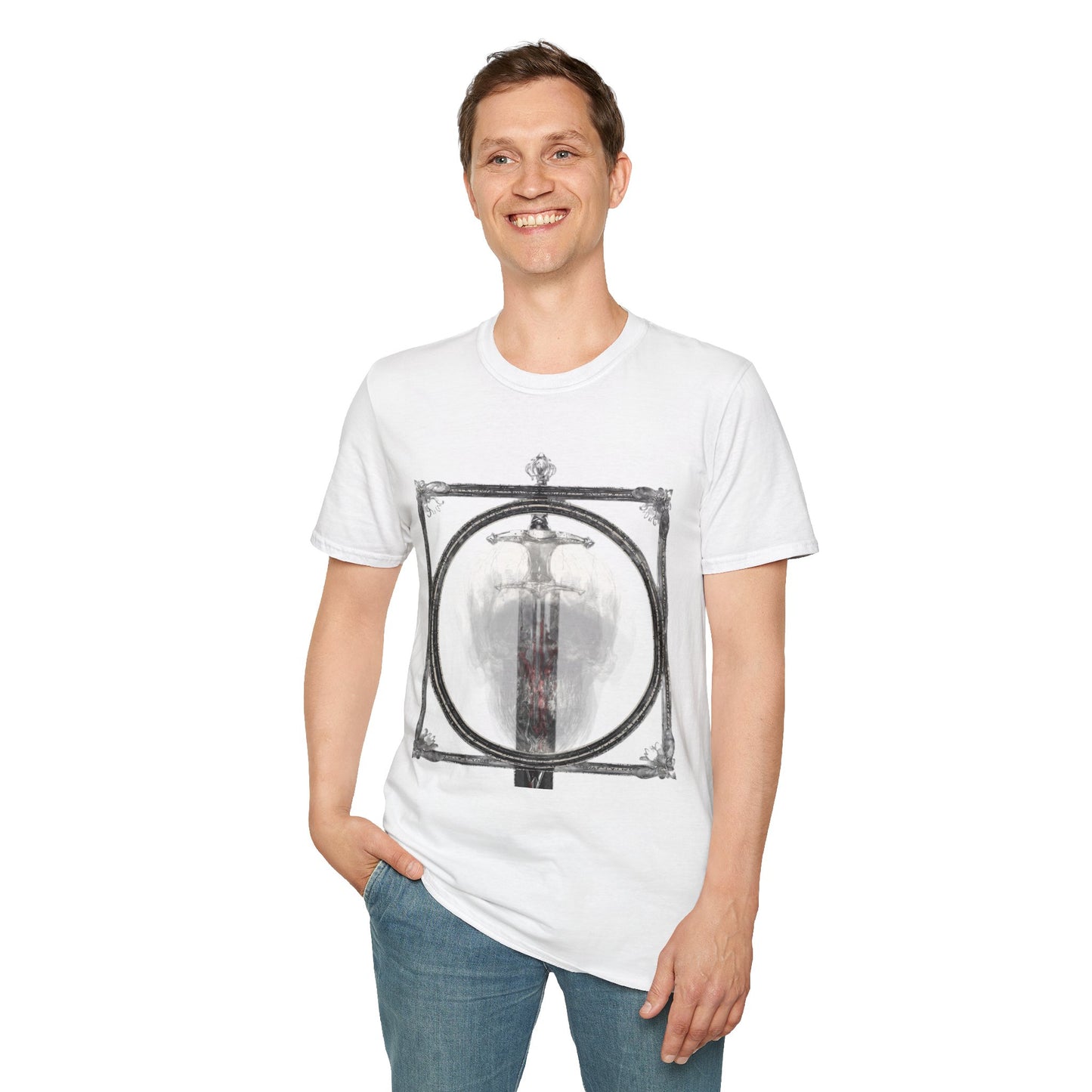 Skelly Goth Franed Sword Through Skull Graphic Tee
