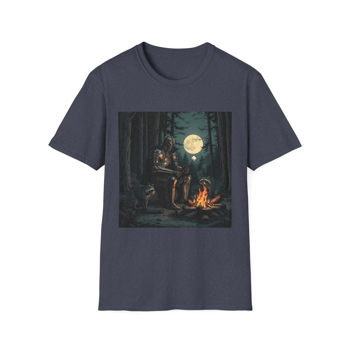 Vintage Comic Cover Knight And Racoon Moonlit Campfire Unisex T-Shirt
