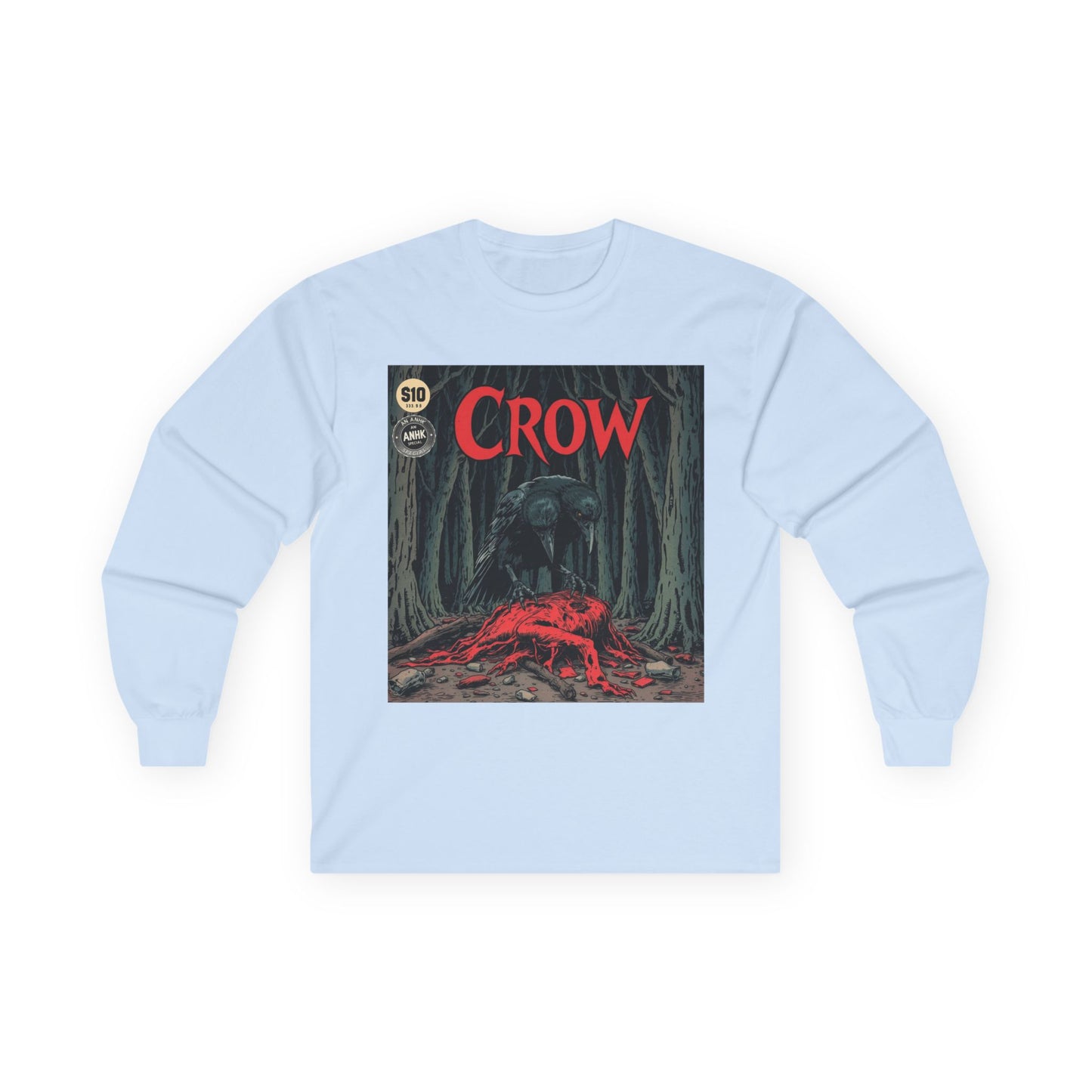 Vintage Comic Cover Crow Graphic Long Sleeve Tee