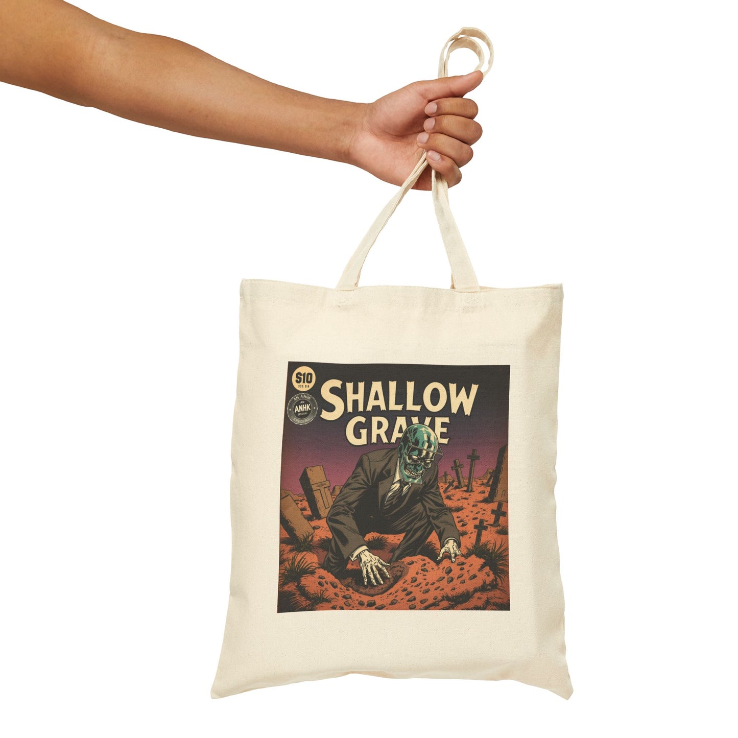 Spooky Shallow Grave Canvas Tote Bag - Eco-Friendly Tote