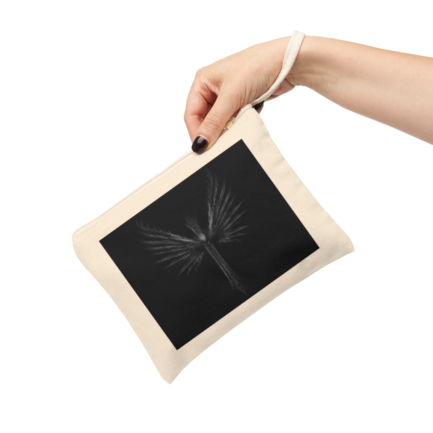 Elegant Black Winged Cross Zipper Pouch