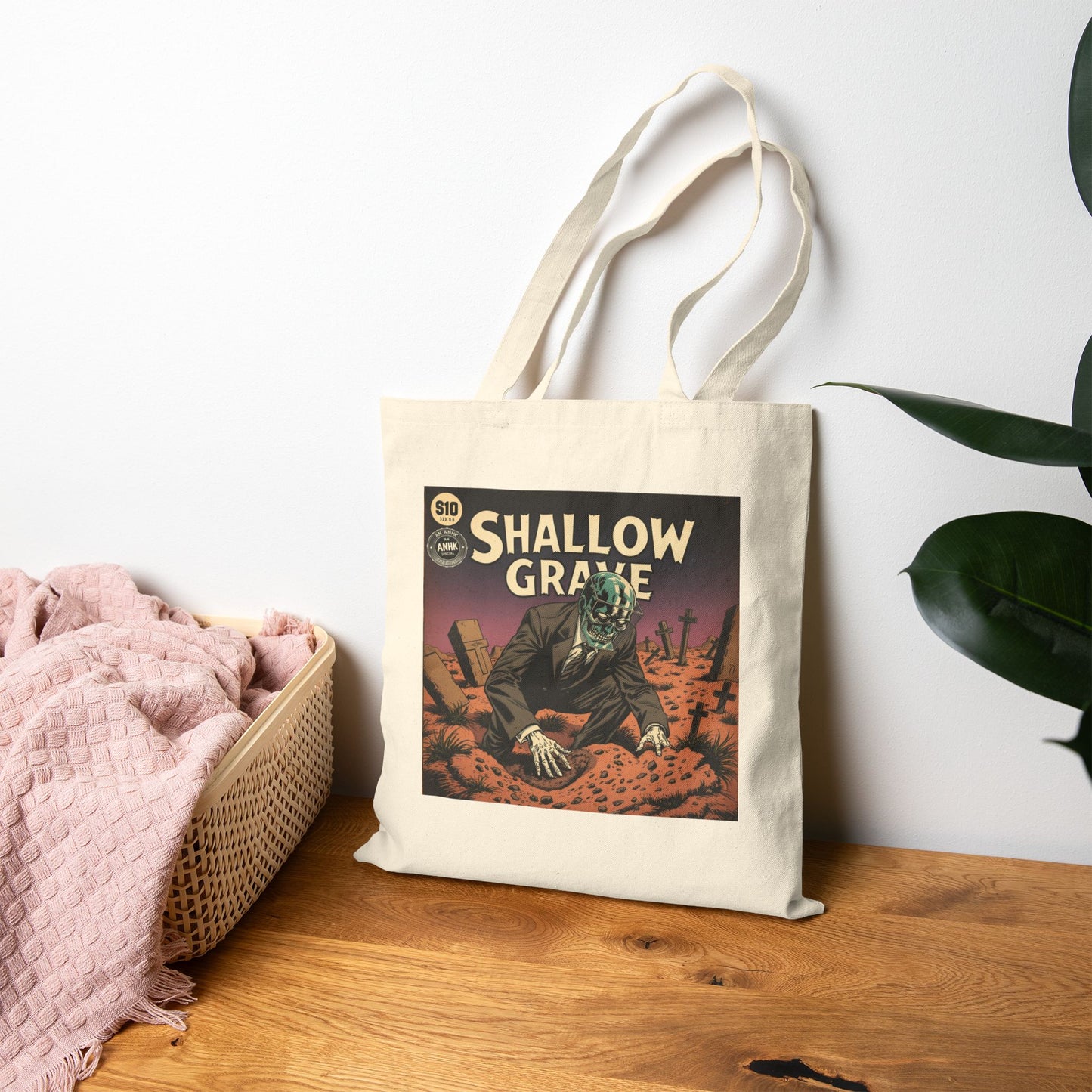 Spooky Shallow Grave Canvas Tote Bag - Eco-Friendly Tote