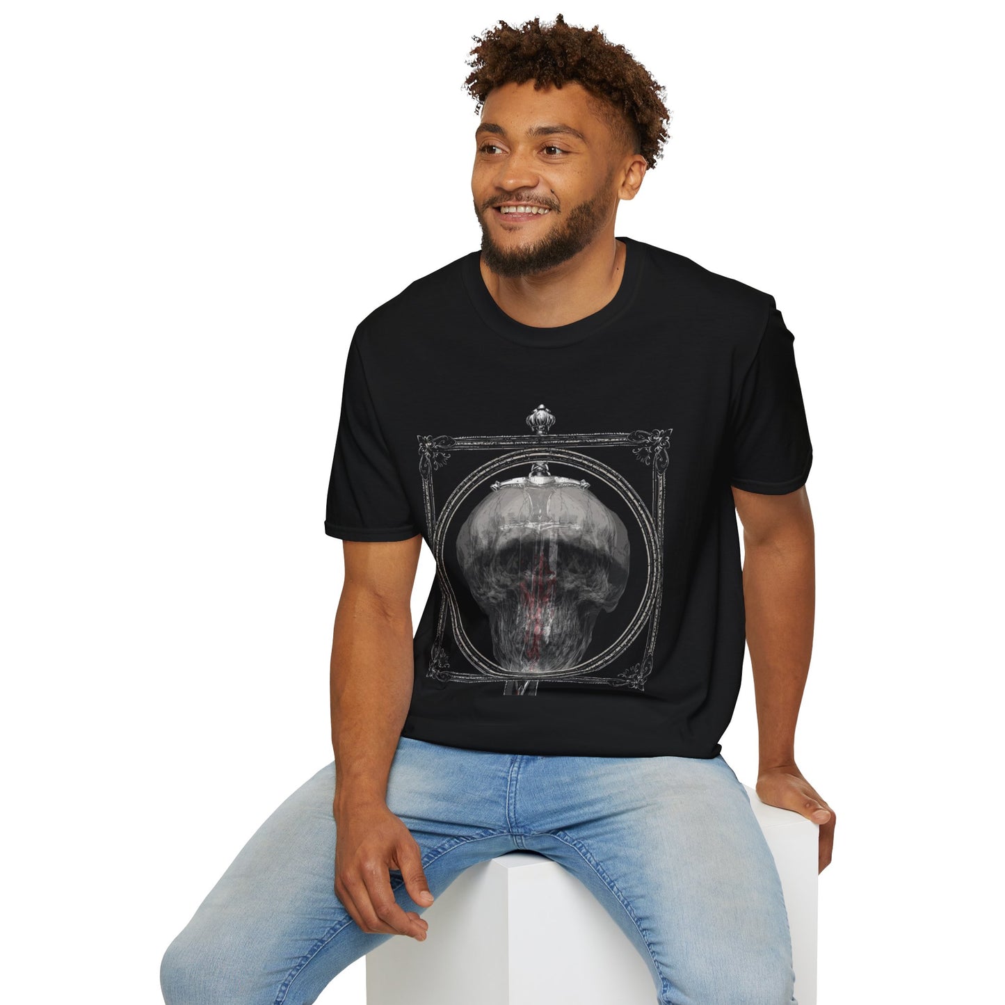 Skelly Goth Franed Sword Through Skull Graphic Tee