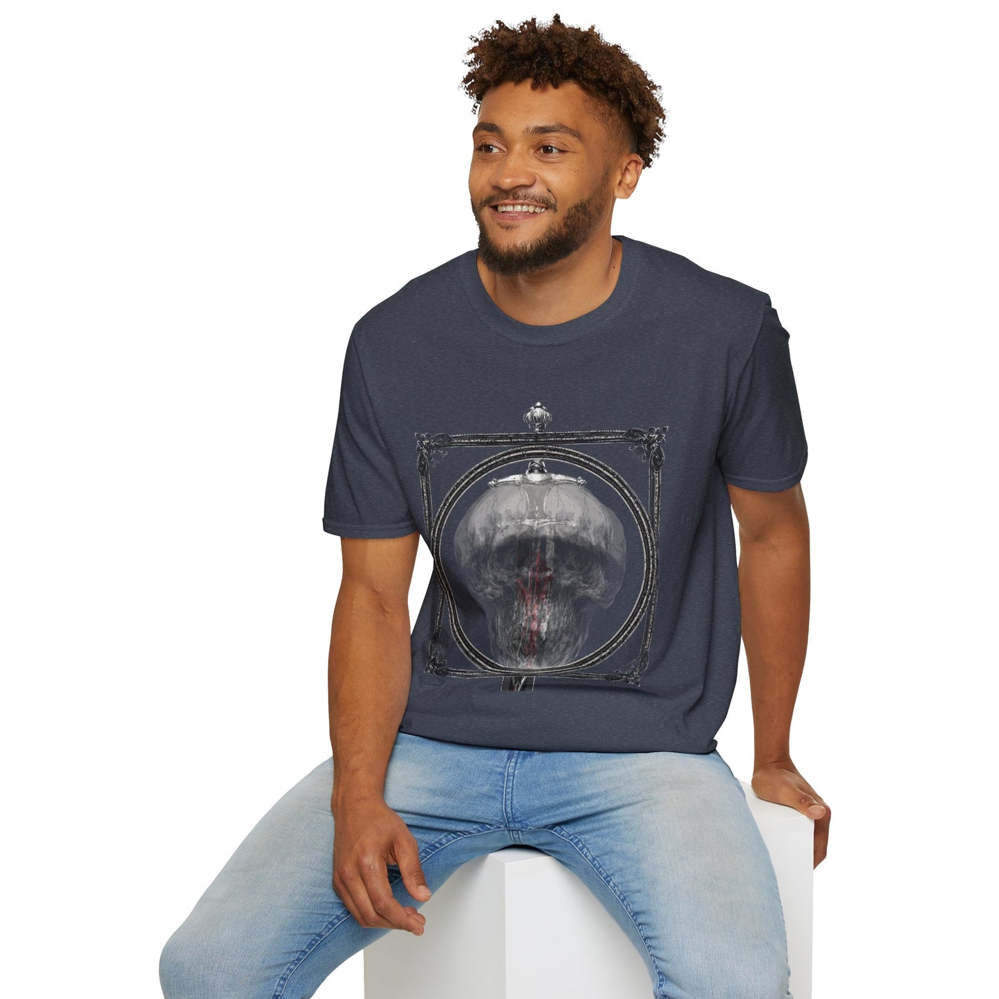 Skelly Goth Franed Sword Through Skull Graphic Tee