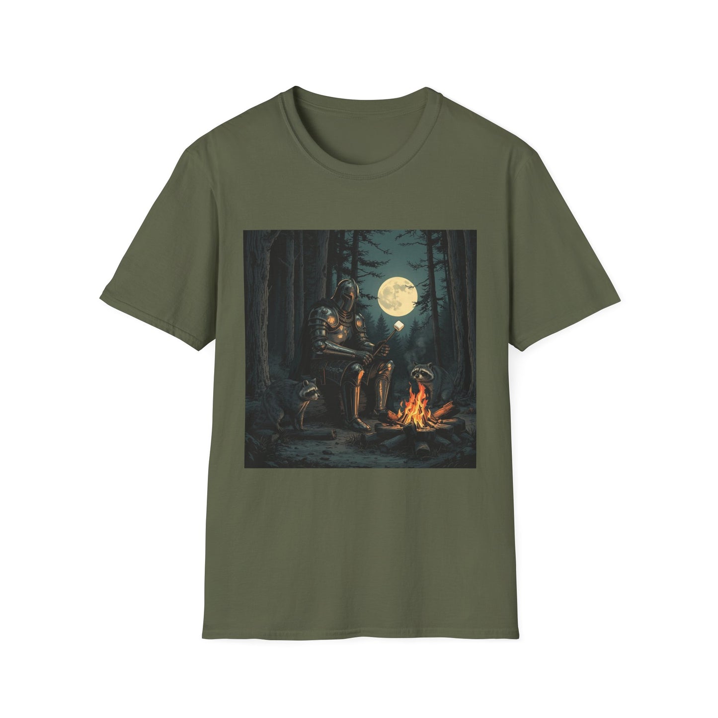 Vintage Comic Cover Knight And Racoon Moonlit Campfire Unisex T-Shirt