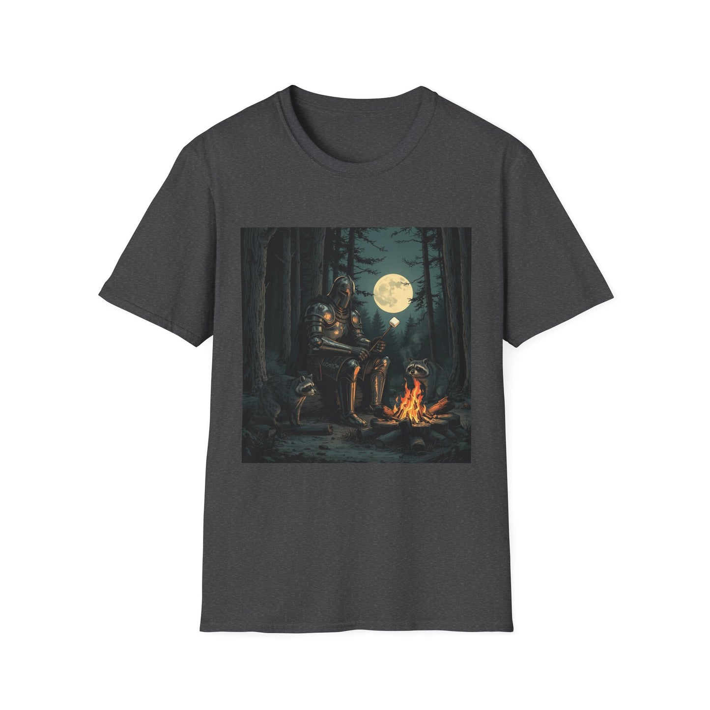 Vintage Comic Cover Knight And Racoon Moonlit Campfire Unisex T-Shirt