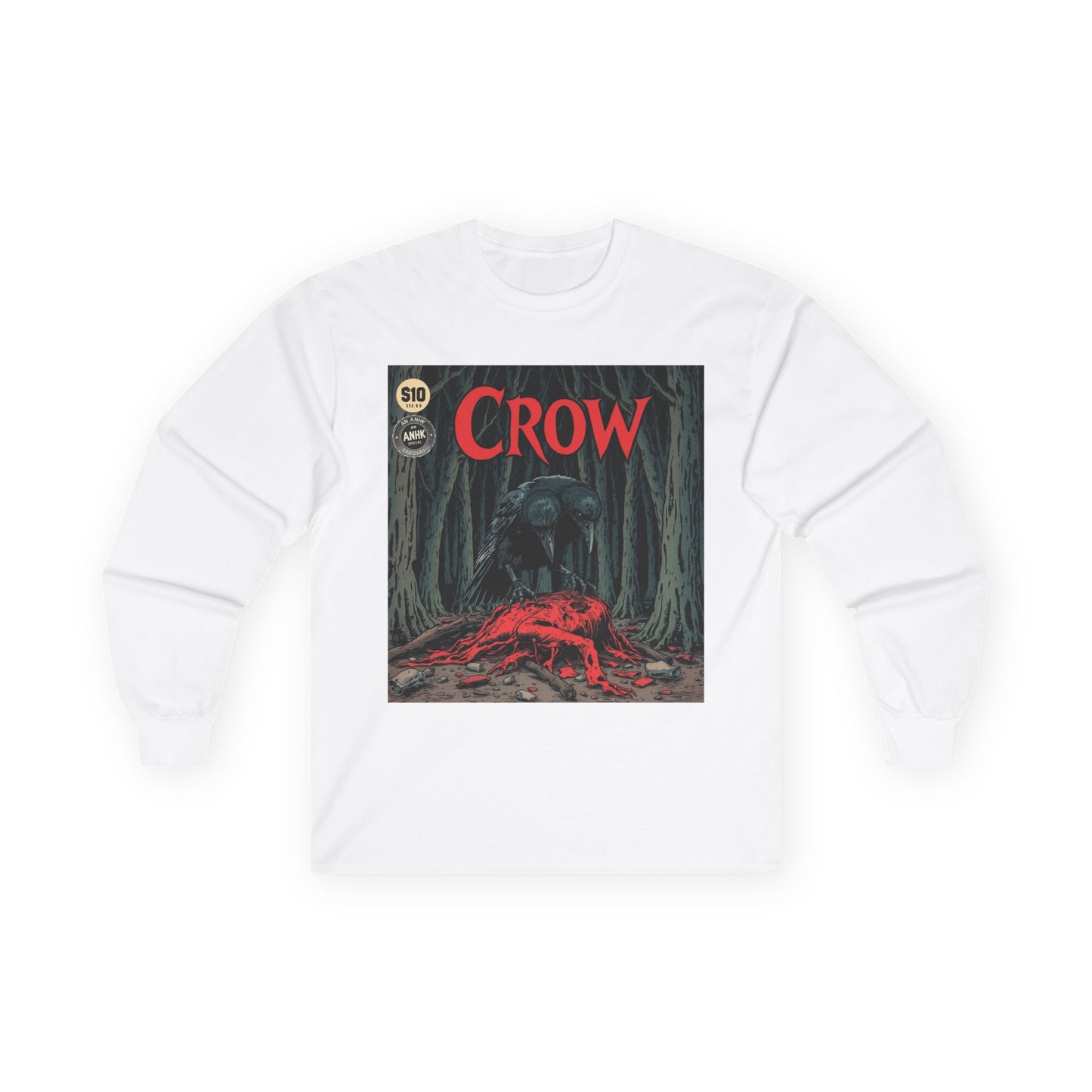 Vintage Comic Cover Crow Graphic Long Sleeve Tee