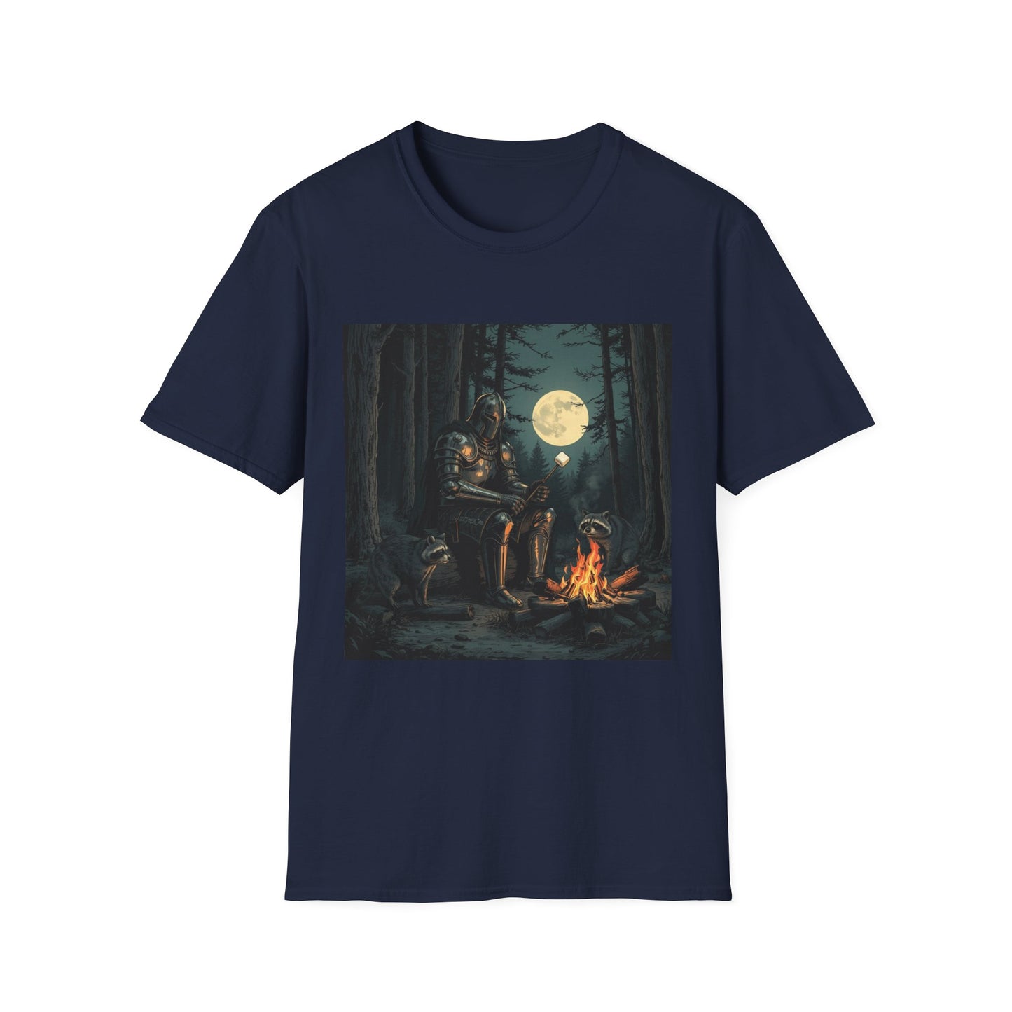 Vintage Comic Cover Knight And Racoon Moonlit Campfire Unisex T-Shirt