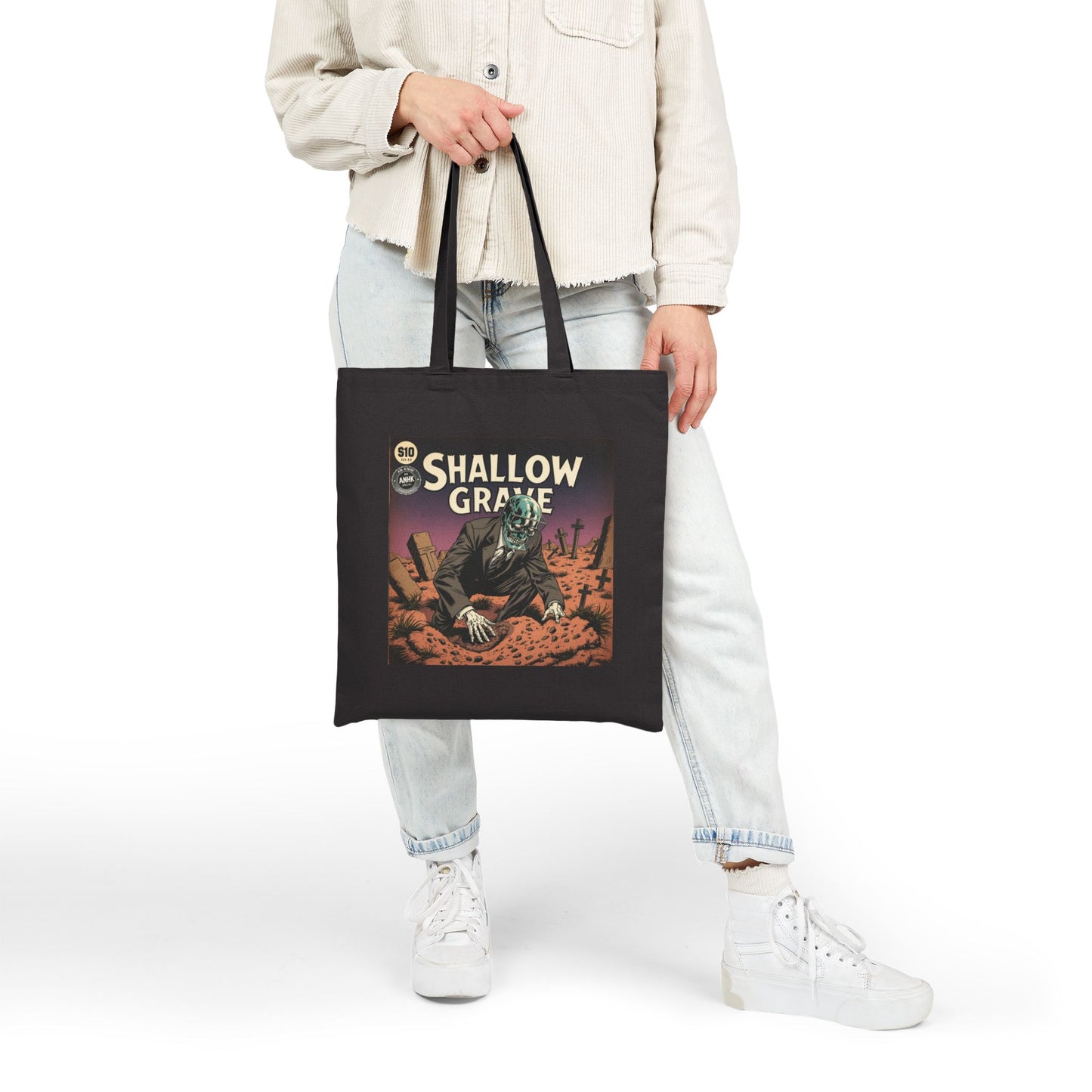 Spooky Shallow Grave Canvas Tote Bag - Eco-Friendly Tote
