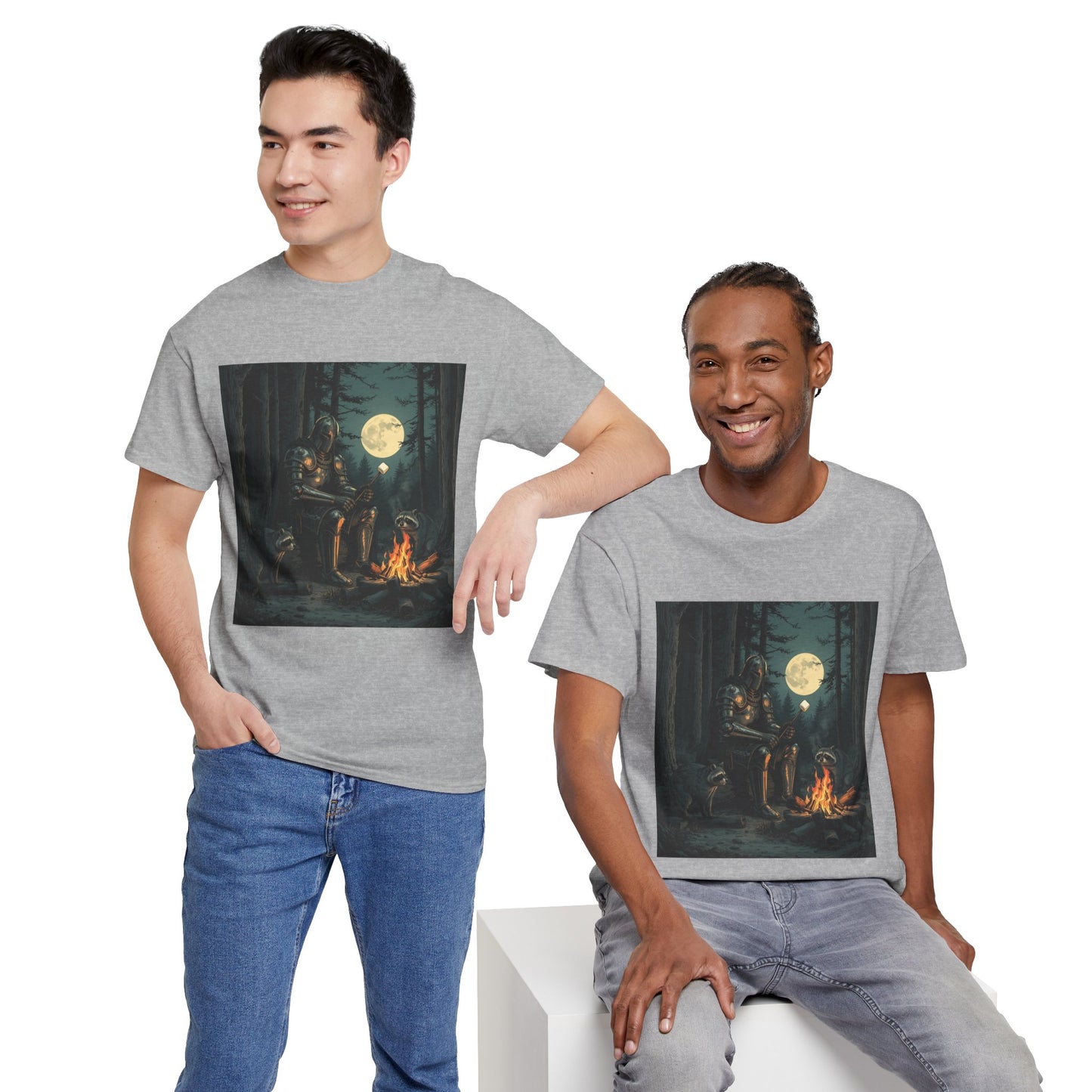 Vintage Comic Cover Knight Of Marshmallows Moonlit Campfire Unisex Tee