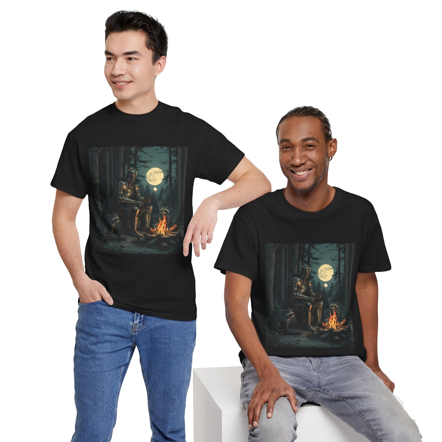 Vintage Comic Cover Knight Of Marshmallows Moonlit Campfire Unisex Tee