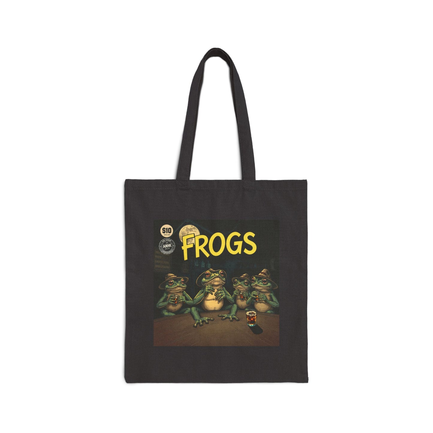 Bar Hopping Frogs Cotton Canvas Tote Bag