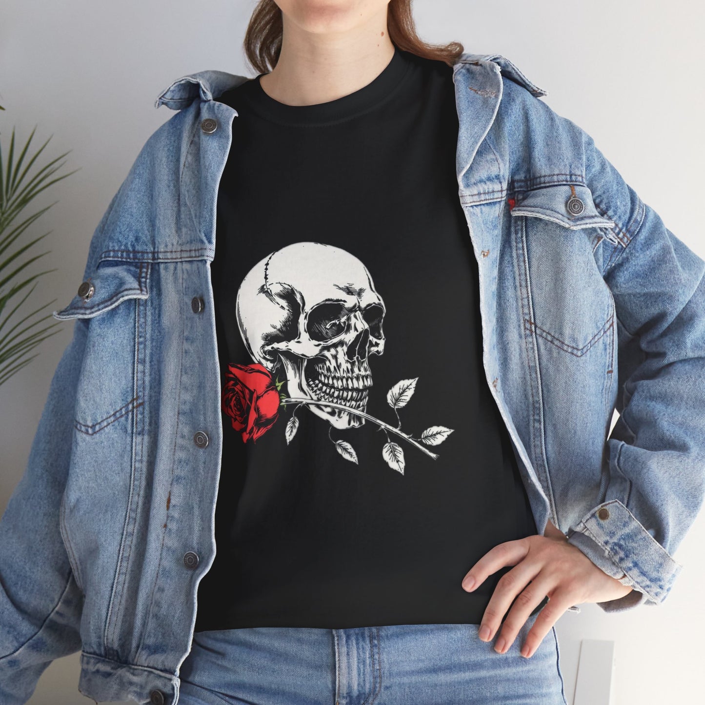 Skelly Goth Skull And Rose Unisex Heavy Cotton Tee