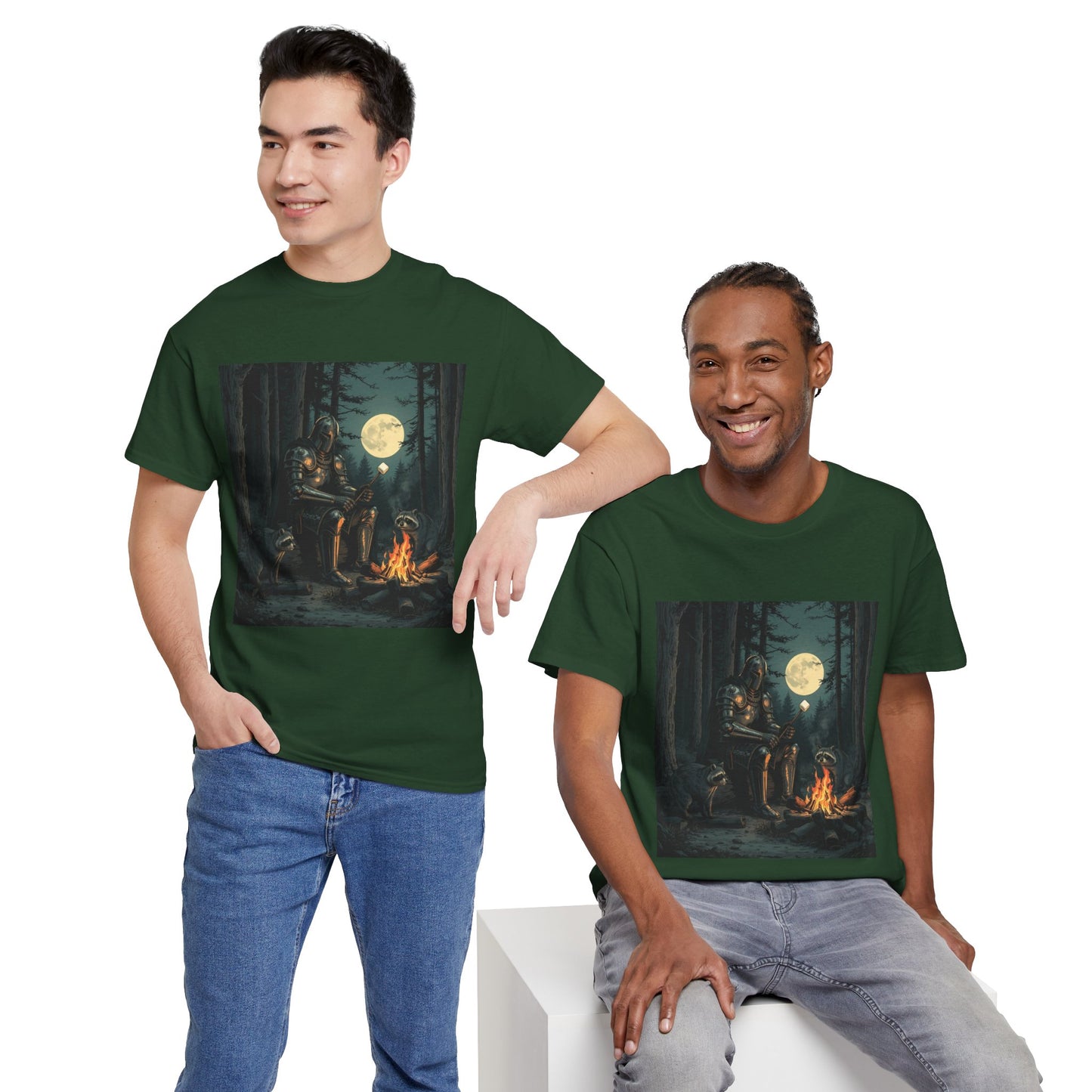 Vintage Comic Cover Knight Of Marshmallows Moonlit Campfire Unisex Tee