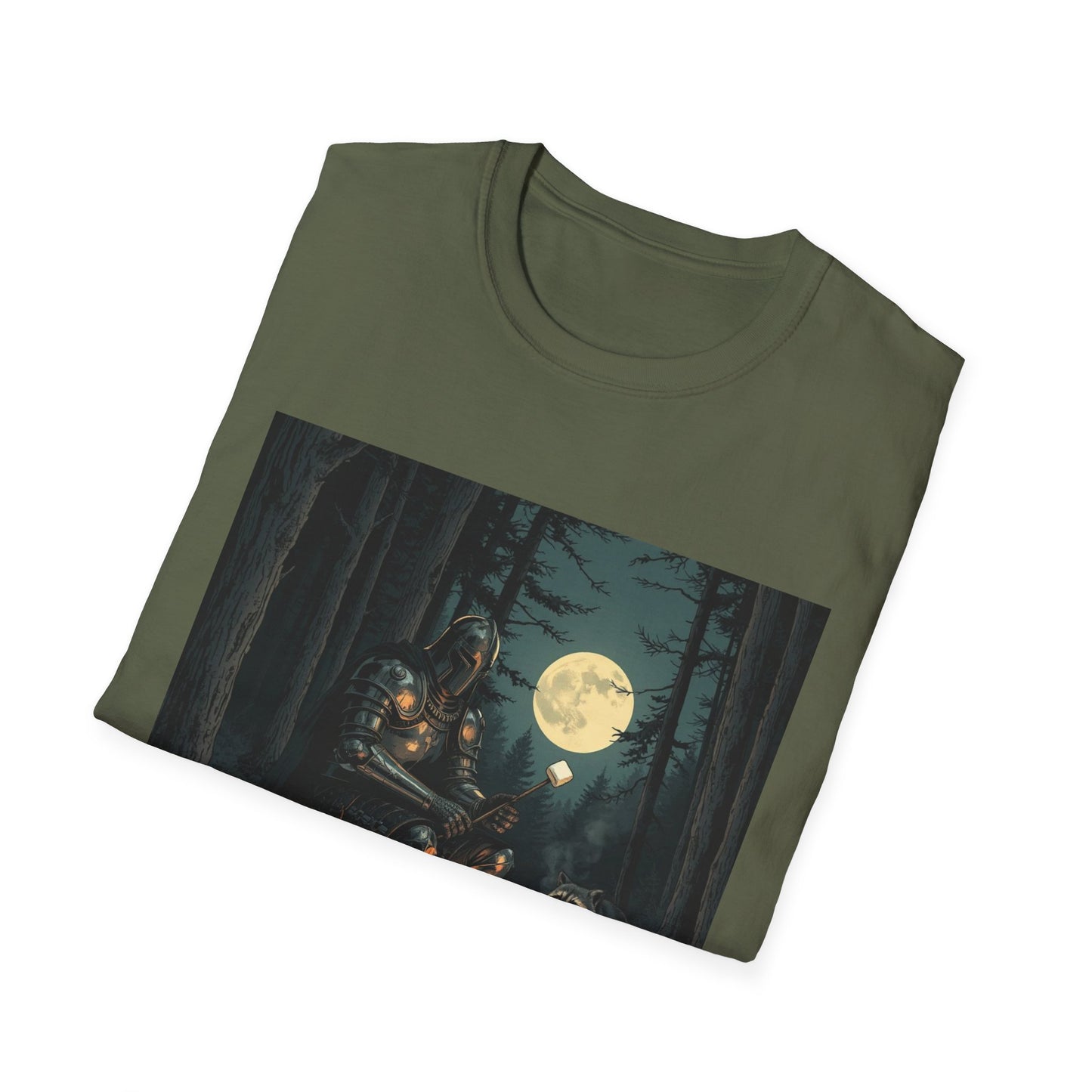 Vintage Comic Cover Knight And Racoon Moonlit Campfire Unisex T-Shirt