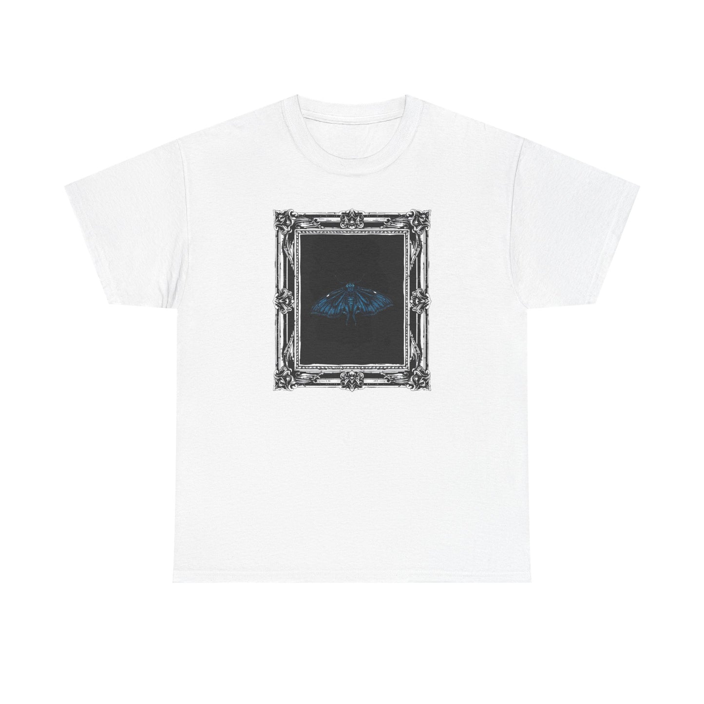 Gothic Y2k Blue Moth Framed Unisex Heavy Cotton Tee
