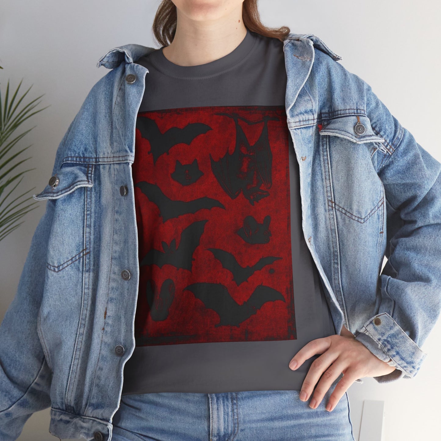 Moody Tee Gothic Bat Print Unisex Heavy Cotton Tee