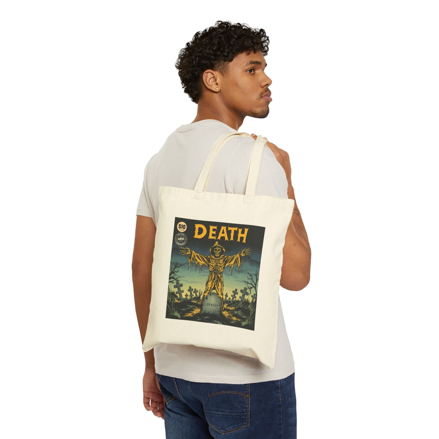 Gothic Tote Bag with Death Design, Eco-Friendly Shopping Bag