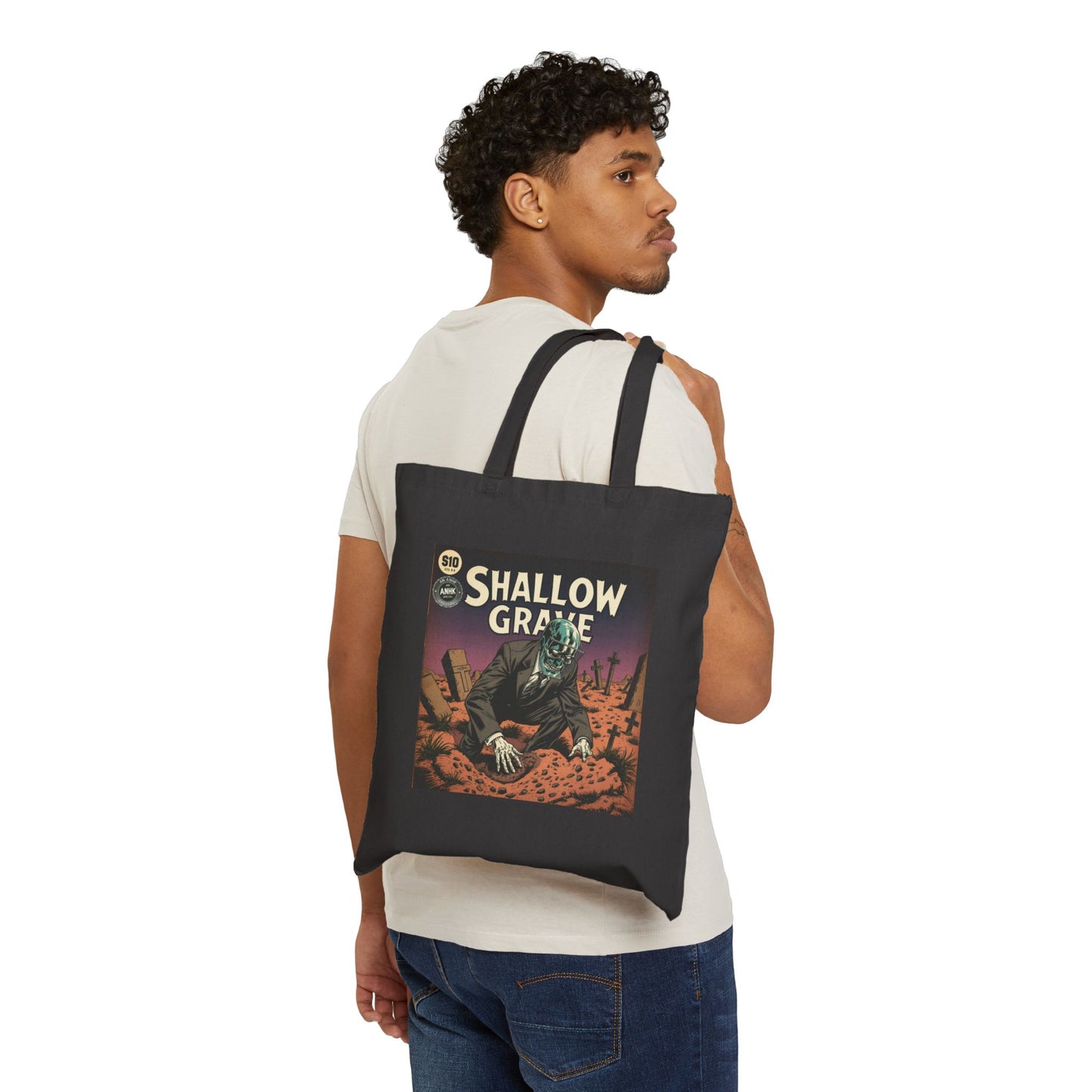 Spooky Shallow Grave Canvas Tote Bag - Eco-Friendly Tote