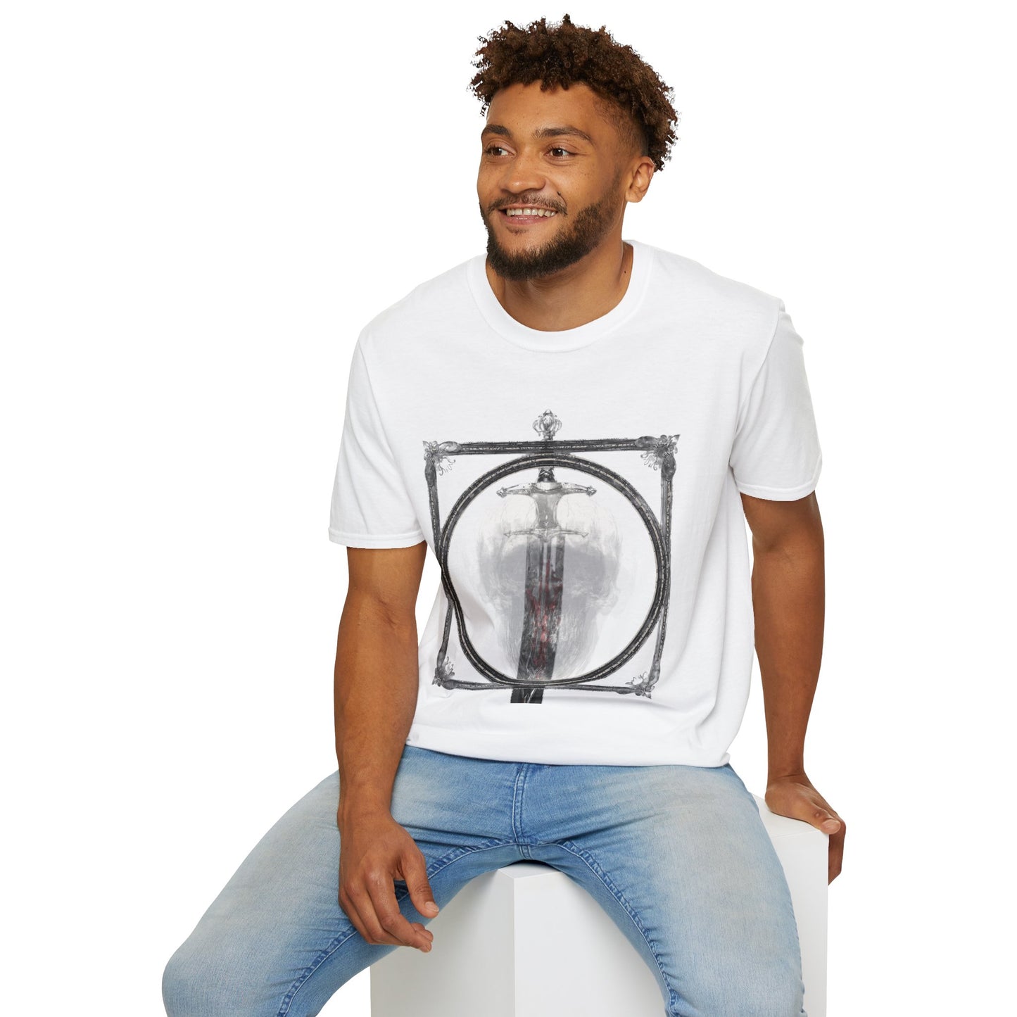 Skelly Goth Franed Sword Through Skull Graphic Tee