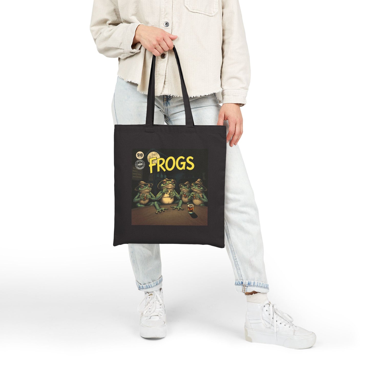 Bar Hopping Frogs Cotton Canvas Tote Bag