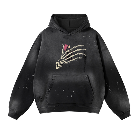 Vintage Wash Frayed Fleece Hoodie - 360 GSM