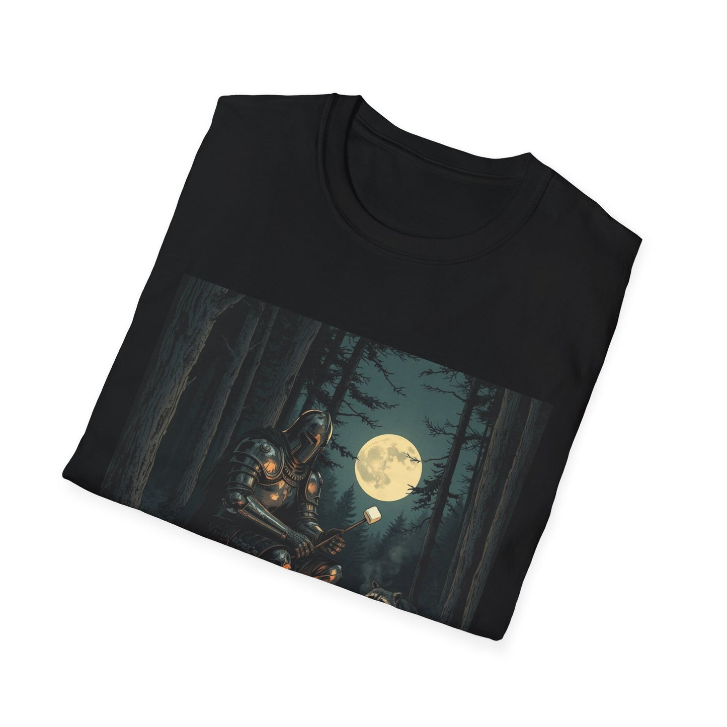 Vintage Comic Cover Knight And Racoon Moonlit Campfire Unisex T-Shirt